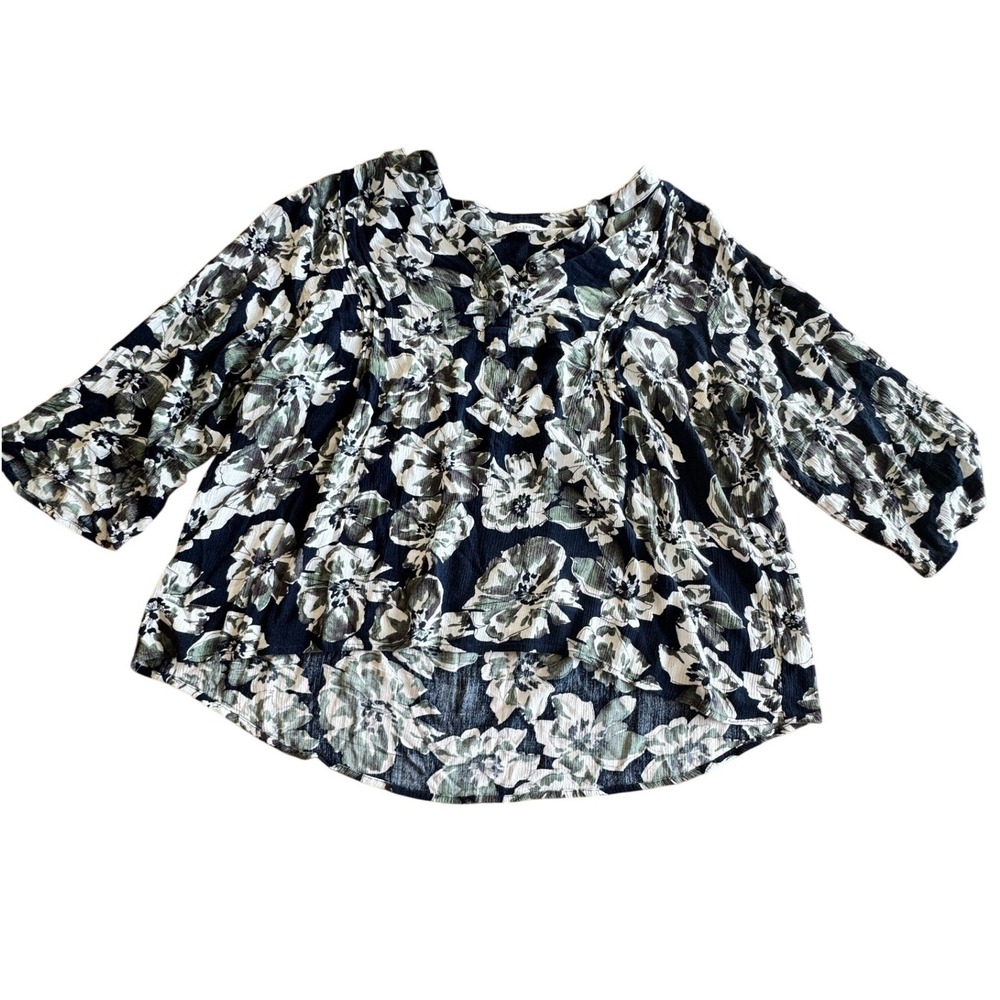 Fun2Fun Floral Blouse Women 2X Flowy Crepe Boho Minimalist Indie Lightweight